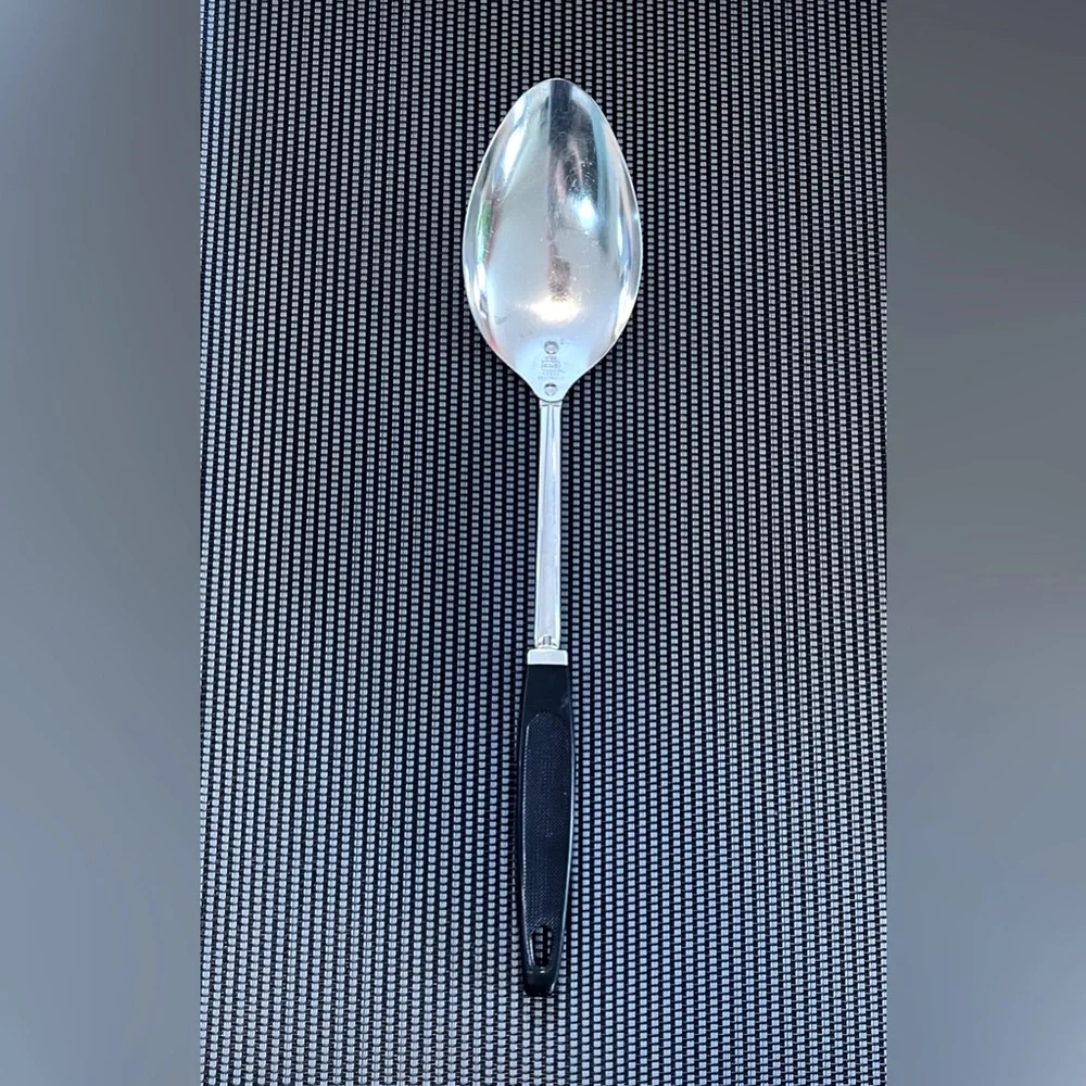Vintage EKCO USA Black Plastic Handled Metal Serving Spoon 12
